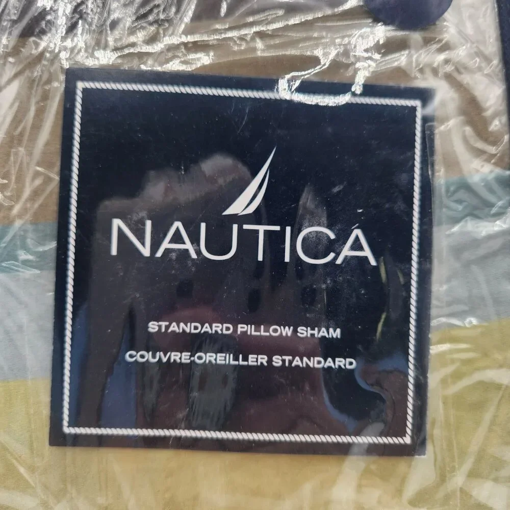 Nautica Sea Glass One Standard Pillow Sham 20 x 26 Cotton Brown Blue Tan Stripes